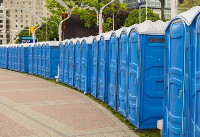 Seasonal porta potty units set up at a Eustis, Florida venue